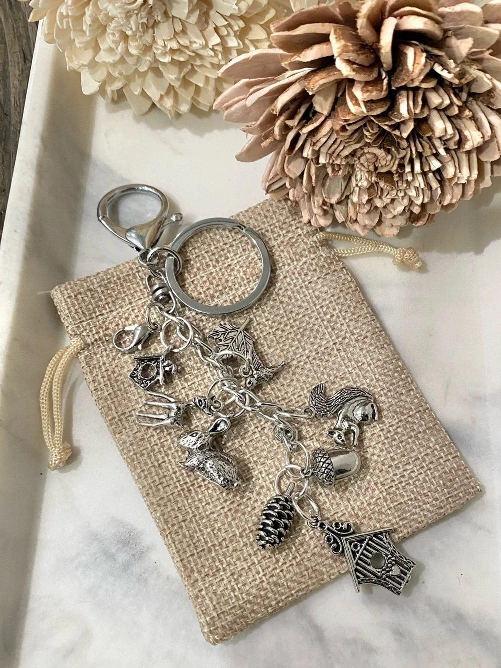 Silver Woodland Charm Keychain